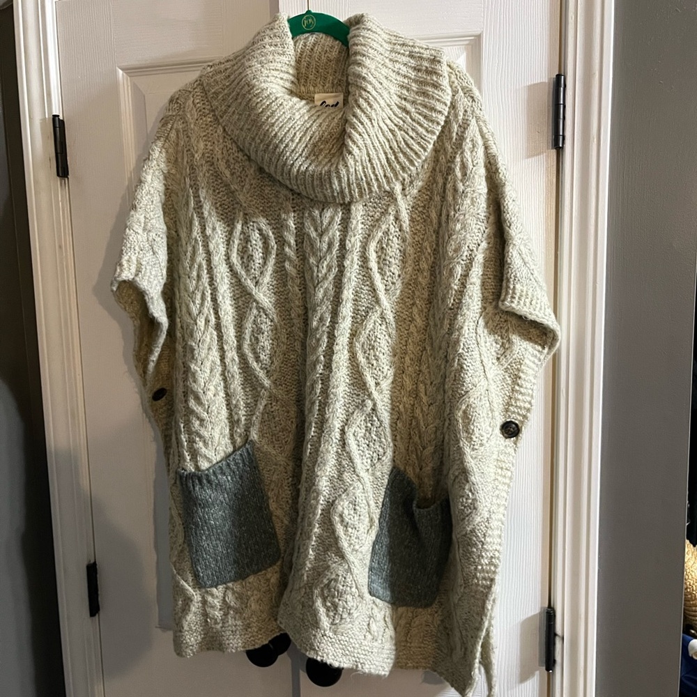 One Size Cable Knit Cowl Neck Poncho - Maternity